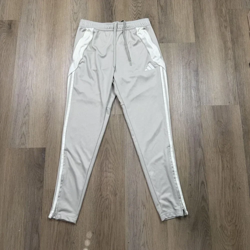 Adidas Track Pants Mens Medium Gray AEROREADY 3-Stripes Ankle Zip Athletic
